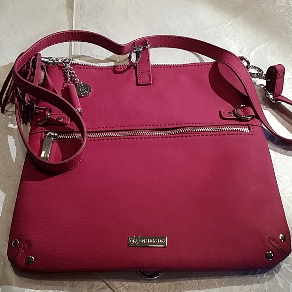 Joy Mangano red leather handbag
